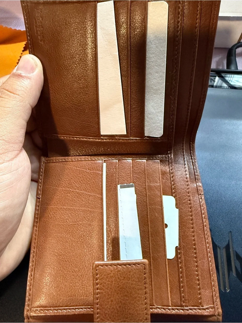 Saint Laurent Tan Leather Ring-Accent Compact Wallet - Picture 3 of 5